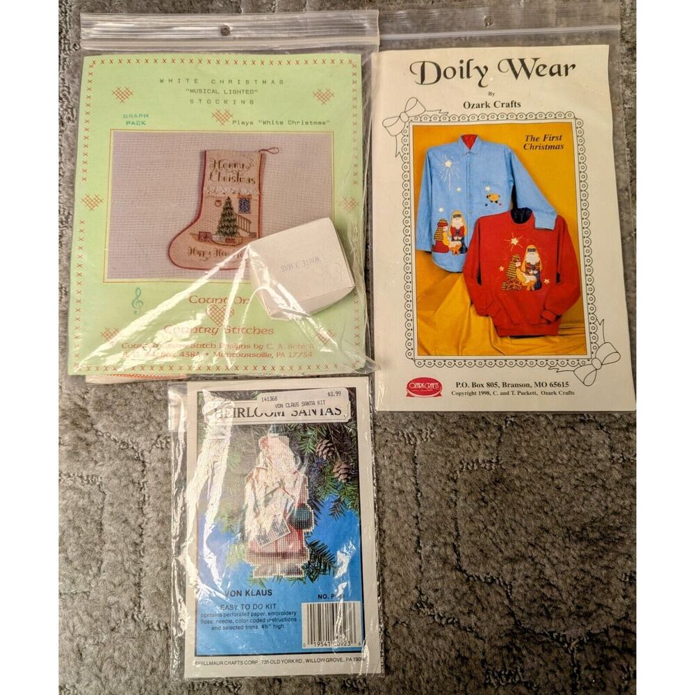 Cross Stitch Kits Lot of 3 CHRISTMAS THEMED crafty diy handmade busy hands hobby